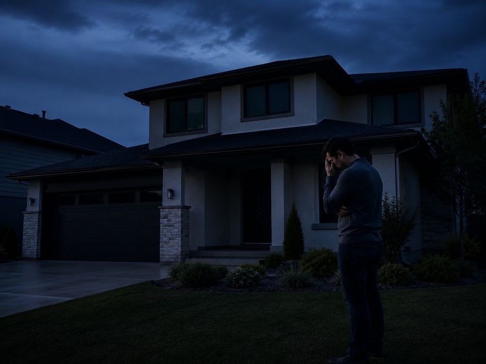 La misma casa a oscuras durante un apagón, sin generador